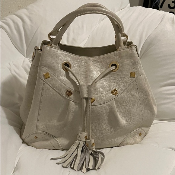 MCM Handbags - MCM Cream Leather Drawstring Tassel Shoulder Bag